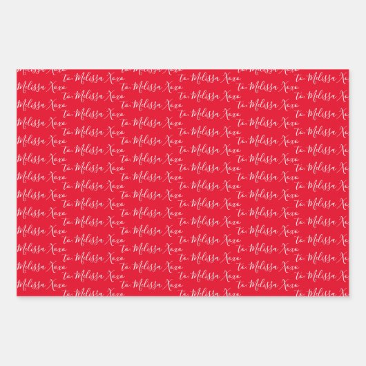 Naar Jouw naam modern Handschrift, wit, rood en zw Inpakpapier Vel (Voorkant)