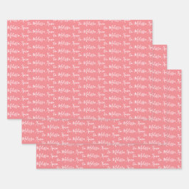 Naar Jouw naam Moderne handschrifthroze Inpakpapier Vel