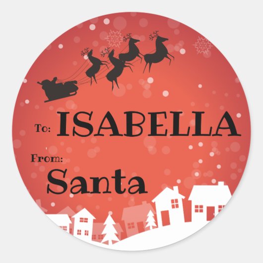 Naar kind van SANTA Gift Label Sleigh Lange Naam (Voorkant)