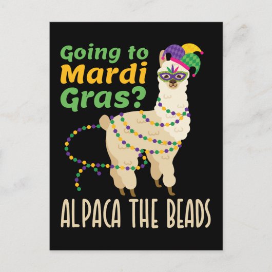 Naar Mardi Gras Alpaca de kralen Briefkaart (Voorkant)