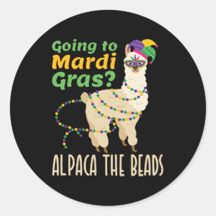 Naar Mardi Gras Alpaca de kralen Ronde Sticker