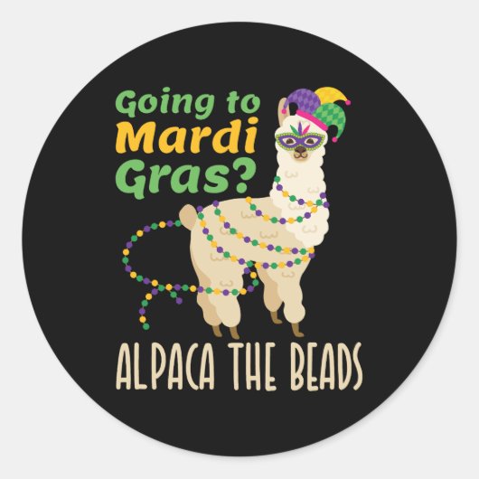 Naar Mardi Gras Alpaca de kralen Ronde Sticker (Voorkant)