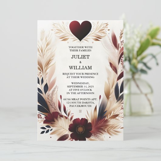 Naar Maroon Traditionele Herfst Paar Bourgondië Br Kaart (Staand voorkant)