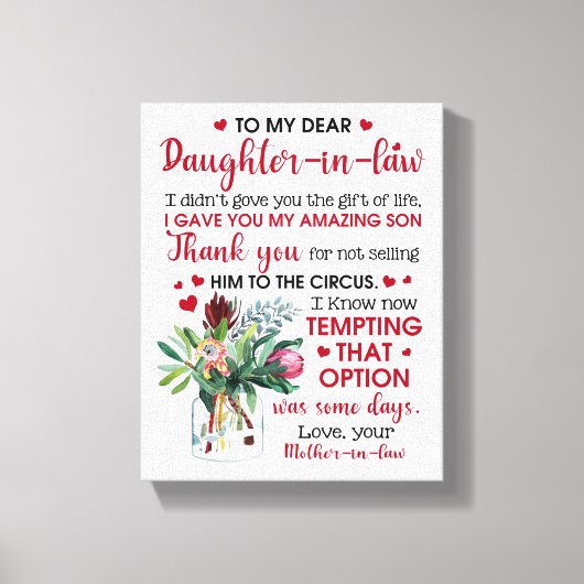 Naar mijn beste dochter in de wet canvas afdruk (Voorkant)