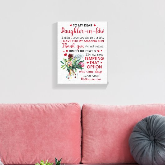 Naar mijn beste dochter in de wet canvas afdruk (Insitu (Woonkamer))