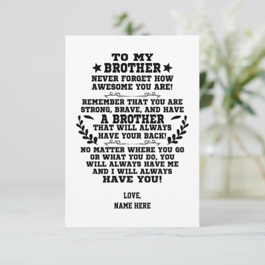 Naar Mijn Broer cadeau Van Broer Met Aangepaste Na Bedankkaart (Staand voorkant)