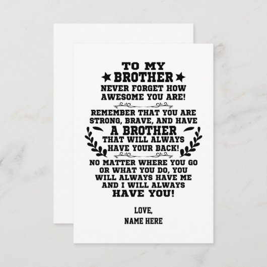 Naar Mijn Broer cadeau Van Broer Met Aangepaste Na Bedankkaart (Voorkant / Achterkant)