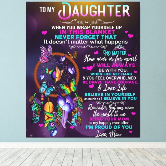 Naar mijn dochter Butterflies Gift, dochter Birthd Canvas Afdruk (Insitu (Houten vloer))