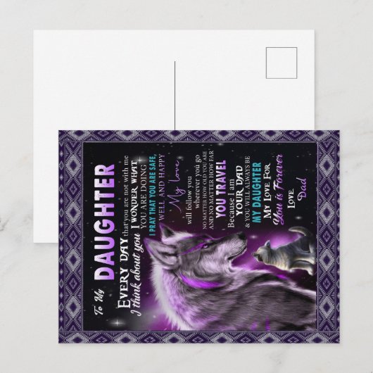 Naar mijn dochter Gift, dochter en vader, Wolf Lov Aankondigingskaart (Voorkant / Achterkant)