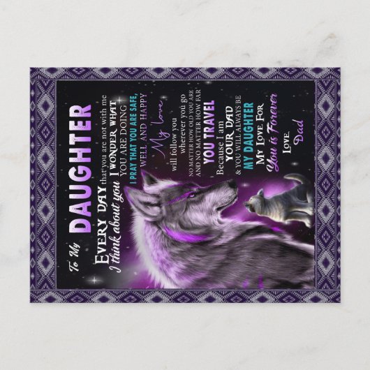 Naar mijn dochter Gift, dochter en vader, Wolf Lov Aankondigingskaart (Voorkant)