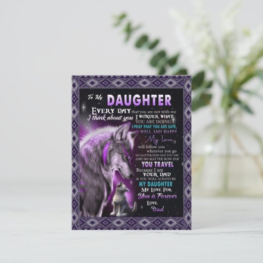 Naar mijn dochter Gift, dochter en vader, Wolf Lov Kaart (Staand voorkant)