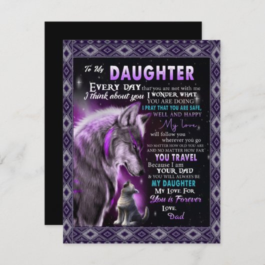 Naar mijn dochter Gift, dochter en vader, Wolf Lov Kaart (Voorkant / Achterkant)