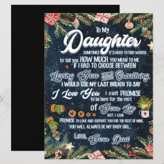 Naar mijn dochter Gift, kerstbrief aan dochter Menu (Voorkant / Achterkant)