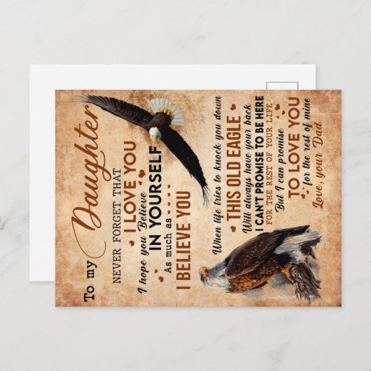 Naar mijn dochter Gift, pa en dochter, Eagle Lover Aankondigingskaart (Voorkant / Achterkant)