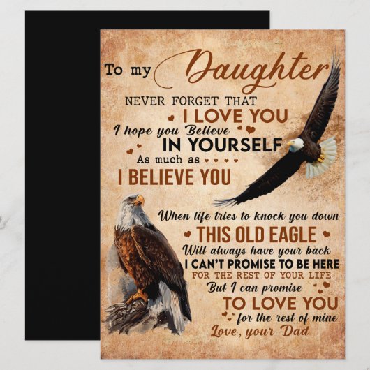 Naar mijn dochter Gift, pa en dochter, Eagle Lover Menu (Voorkant / Achterkant)