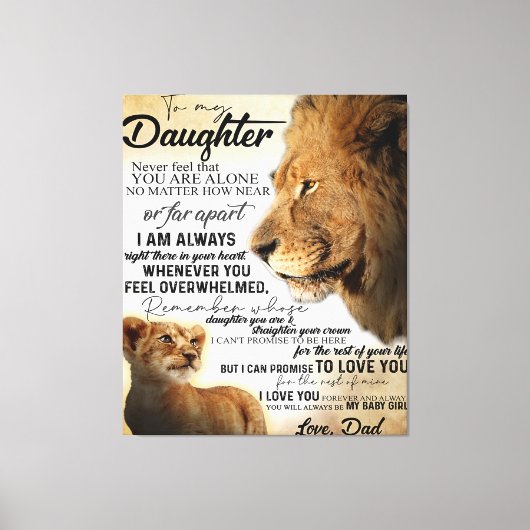 Naar mijn dochter Lion Family Gift, dochter Birthd Canvas Afdruk (Voorkant)