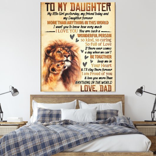 Naar mijn dochter Lion Family Gift, dochter Birthd Canvas Afdruk (Insitu (Slaapkamer))