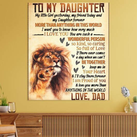 Naar mijn dochter Lion Family Gift, dochter Birthd Canvas Afdruk (Insitu (Woonkamer))