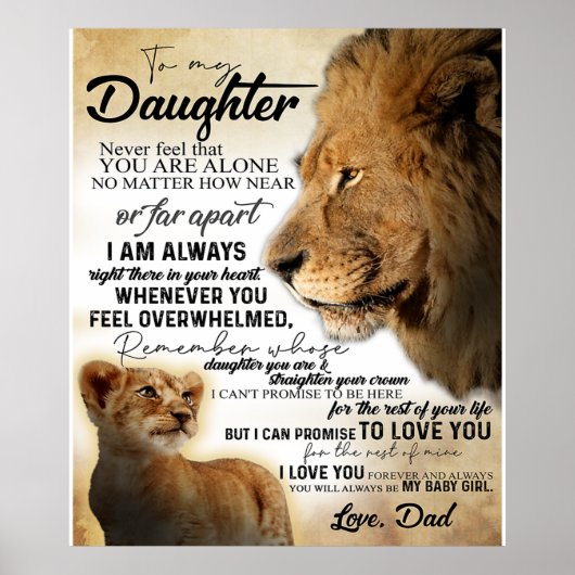 Naar mijn dochter Lion Family Gift, dochter Birthd Poster (Voorkant)