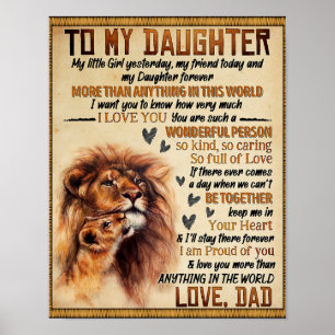 Naar mijn dochter Lion Family Gift, dochter Birthd Poster