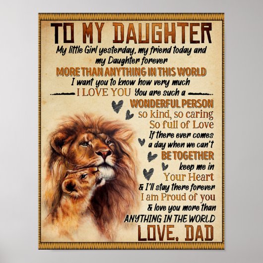 Naar mijn dochter Lion Family Gift, dochter Birthd Poster (Voorkant)