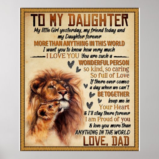 Naar mijn dochter Lion Family Gift, dochter Birthd Poster (Voorkant)