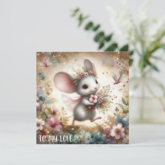 Naar mijn liefde Whimsical Mouse Romantische Valen Feestdagenkaart (Staand voorkant)