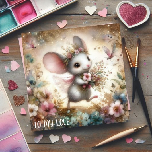 Naar mijn liefde Whimsical Mouse Romantische Valen Feestdagenkaart