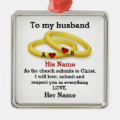 Naar mijn man voor hem trouwend koppel monogram metalen ornament (Voorkant)