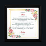 Naar mijn moeder op mijn trouwdag cadeau houten aa cadeaudoosje<br><div class="desc">Een oprecht "cadeau voor moeder van de bruid of moeder van de bruidegom houten aandenken doos." Dit prachtig ontworpen item heeft delicate waterverf bloemige pioenbloemen en een sierlijke gouden vierkante rand, die liefde en waardering symboliseert. De boodschap "Aan mijn moeder op mijn trouwdag" voegt een persoonlijke touch toe, waardoor het...</div>