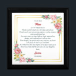 Naar mijn moeder op mijn trouwdag cadeau houten aa cadeaudoosje<br><div class="desc">Een oprecht "cadeau voor moeder van de bruid of moeder van de bruidegom houten aandenken doos." Dit prachtig ontworpen item heeft delicate waterverf bloemige pioenbloemen en een sierlijke gouden vierkante rand, die liefde en waardering symboliseert. De boodschap "Aan mijn moeder op mijn trouwdag" voegt een persoonlijke touch toe, waardoor het...</div>