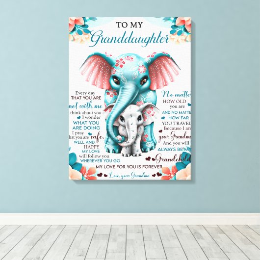 Naar mijn olifant-dochter-Gift, dochter-dag Canvas Afdruk (Insitu (Houten vloer))