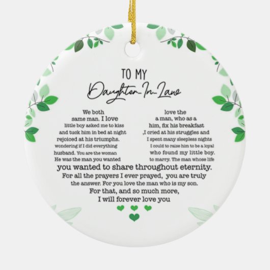 Naar mijn schoondochter keramisch ornament (Achterkant)