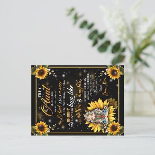 Naar mijn tante Gift, Cute Sunflower Gift van Niec Aankondigingskaart (Staand voorkant)
