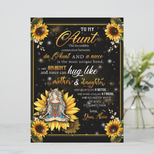 Naar mijn tante Gift, Cute Sunflower Gift van Niec Menu (Staand voorkant)
