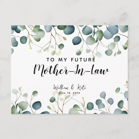 Naar mijn toekomstige schoonmoeder groen eucalyptu briefkaart (Voorkant)