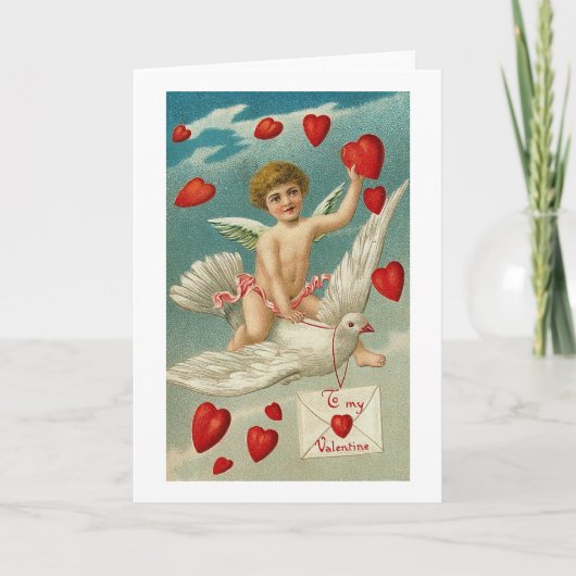 Naar mijn Valentijn Cherub en Vogel met hart Feestdagen Kaart (Voorkant)