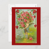 Naar mijn Valentijn Cherub met hart en bloemen Feestdagenkaart (Voorkant / Achterkant)