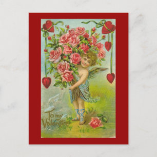 Naar mijn Valentijn Cherub met hart en bloemen Feestdagenkaart