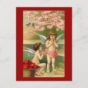 Naar mijn Valentijn Cherubs Hearts en Cherry Bloss Feestdagenkaart