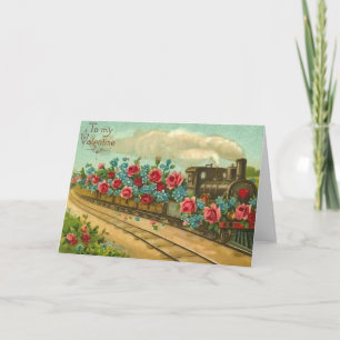Naar mijn Valentijn Floral Train Feestdagen Kaart