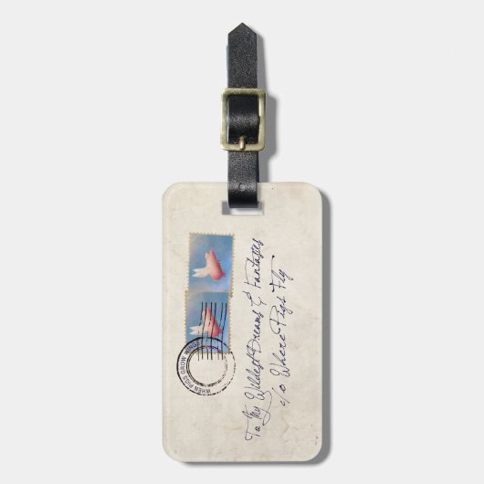 Naar mijn wilde dromen van vliegende varkens bagagelabel (Voorkant verticaal)