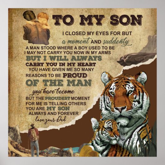 Naar mijn zoon Gift, Tiger Lovers, brief aan zoon  Poster (Voorkant)