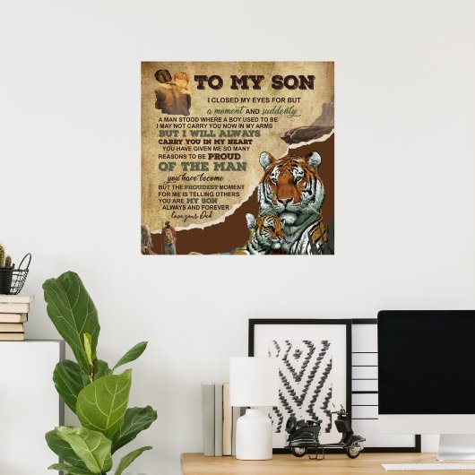 Naar mijn zoon Gift, Tiger Lovers, brief aan zoon  Poster (Thuiskantoor)