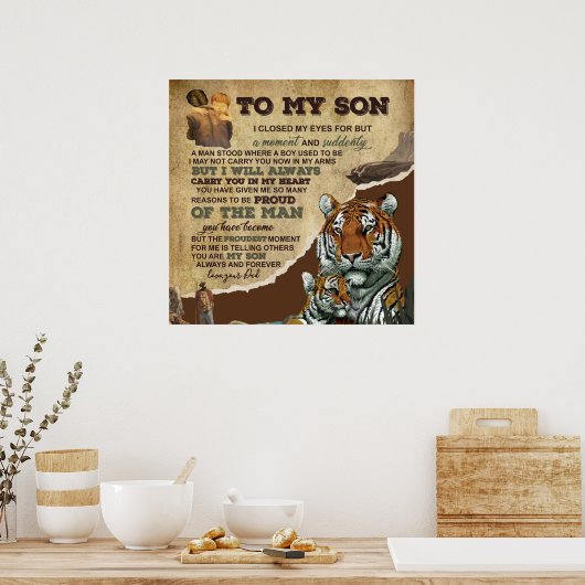 Naar mijn zoon Gift, Tiger Lovers, brief aan zoon  Poster (Keuken)