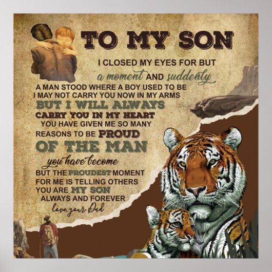 Naar mijn zoon Gift, Tiger Lovers, brief aan zoon  Poster (Voorkant)
