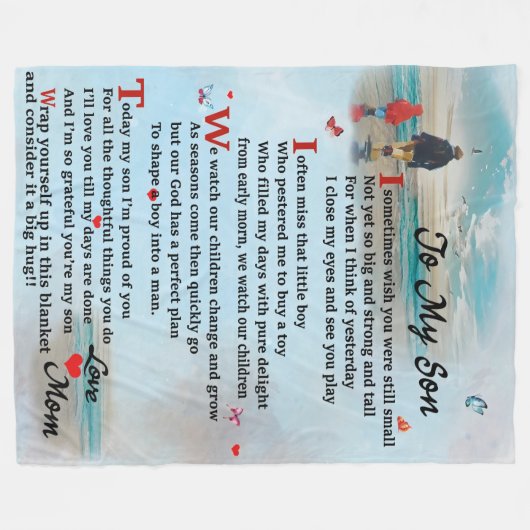 Naar mijn zoon met grote knuffelmam fleece deken (Voorkant (Horizontaal))