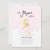 Naar Moon Back Rabbit Pink Heart Girl Baby shower Kaart (Voorkant)