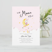 Naar Moon Back Rabbit Pink Heart Girl Baby shower Kaart (Staand voorkant)