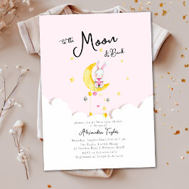 Naar Moon Back Rabbit Pink Heart Girl Baby shower Kaart
